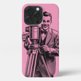 Vintage  movie camera man in pink  iPhone 13 pro hülle