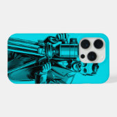 Vintage movie cameraman in blue iPhone hülle (Rückseite (Horizontal))