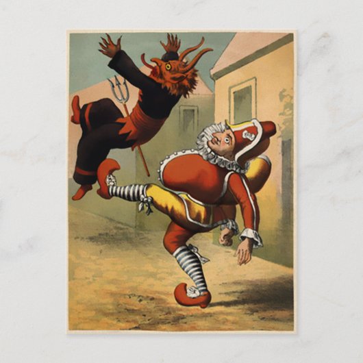 Vintage Mr. Punch tritt den Teufel Postkarte (Vorderseite)