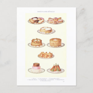 Vintage Mrs. Beeton's Süßigkeiten und Torten Postkarte