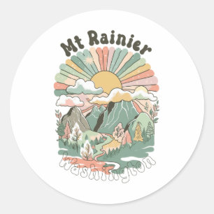 Vintage Mt Rainier Washington Berge Wandern Sonne Runder Aufkleber
