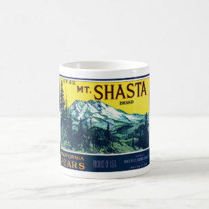 Vintage Mt Shasta Kalifornien Birnen Etikett Kaffeetasse