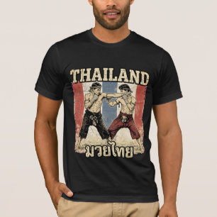 Vintage-Muay-Thai-Kämpfer mit thailändischer Flagg T-Shirt