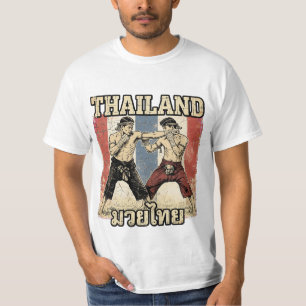 Vintage Muay Thai Kämpfer mit thailändischer Flagg T-Shirt