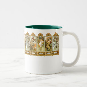 Vintage Mucha Art Nouveau Jahreszeiten Tasse