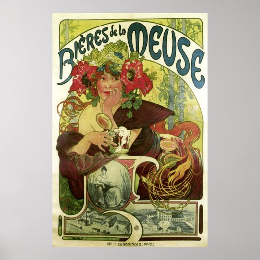 Vintage Mucha-Bierwerbung Poster (Vorne)