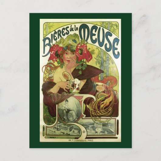 Vintage Mucha-Bierwerbung Postkarte (Vorderseite)