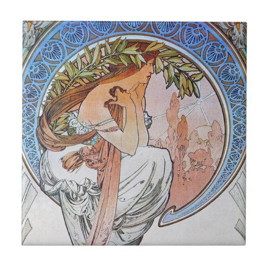 Vintage Mucha Kunst Fliese (Vorderseite)