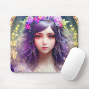 Vintage Mucha-Stil-Porträt einer schönen Frau Mousepad