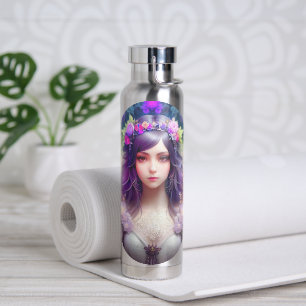 Vintage-Mucha-Stil-Porträt einer schönen Frau Trinkflasche