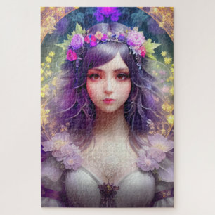 Vintage Mucha Style Schönes Frauenporträt Puzzle