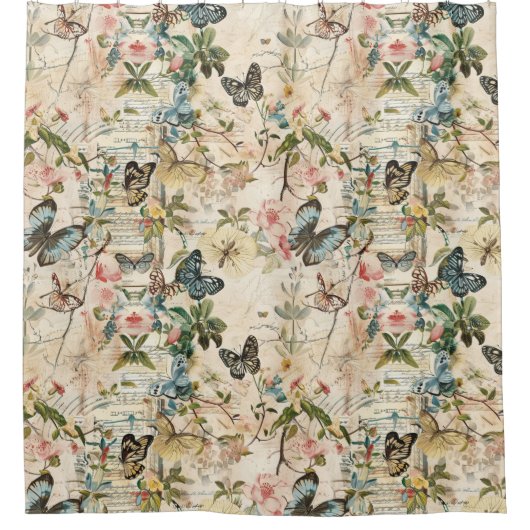 Vintage Multi-Butterfische und Blume Duschvorhang (Vorderseite)