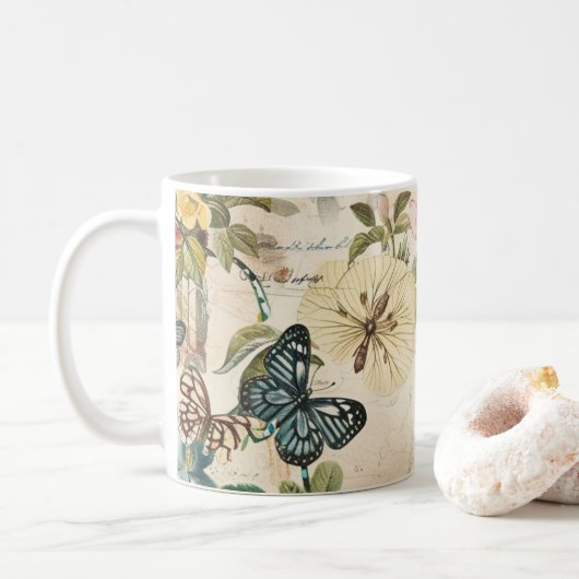 Vintage Multi-Butterfische und Blume Kaffeetasse (Mit Donut)