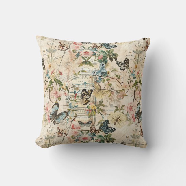 Vintage Multi-Butterfische und Blume Kissen (Vorderseite)