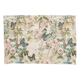 Vintage Multi-Butterfische und Blume Kissenbezug