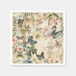 Vintage Multi-Butterfische und Blume Serviette