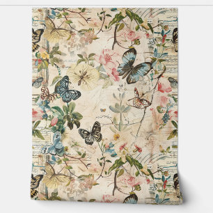 Vintage Multi-Butterfische und Blume Tapete