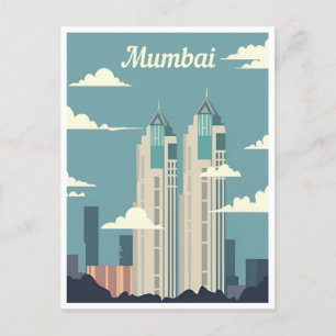 Vintage Mumbai, Indien Reise Aquarell Tourismus Postkarte