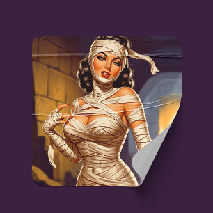 Vintage-Mumien-Pin-up Quadratischer Aufkleber
