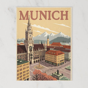 Vintage München Marienplatz & Alpen Postkarte
