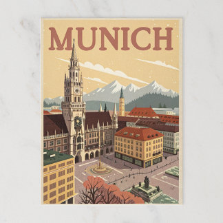 Vintage München Marienplatz & Alpen Postkarte