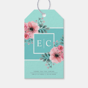 Vintage Münze und Rosa Blume Monogram Wedding Geschenkanhänger