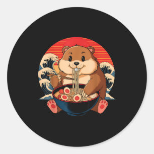 Vintage-Murmeltier isst Ramen Lustig Fröhliches Mu Runder Aufkleber