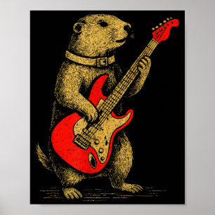 Vintage-Murmeltier spielt Gitarre Lustige Musik Ro Poster