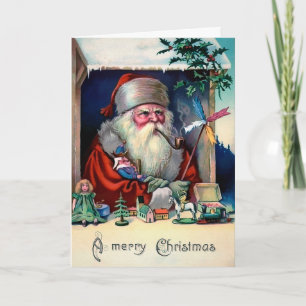 Vintage mürrische rauchende Weihnachtsmann-Feierta Feiertagskarte