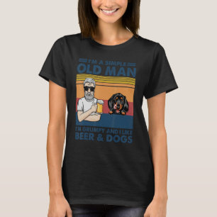 Vintage mürrischer alter Mann mag Bier und Hunde D T-Shirt