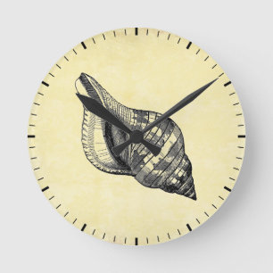 Vintage-Muschel auf Creme Runde Wanduhr