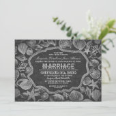 Vintage Muscheln Schwarzen Strand Hochzeit lädt ei Einladung (Stehend Vorderseite)