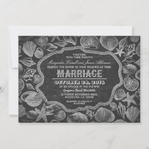 Vintage Muscheln Schwarzen Strand Hochzeit lädt ei Einladung