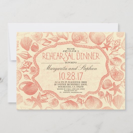 Vintage Muscheln Wasserstrand Probe Abendessen Einladung (Vorderseite)