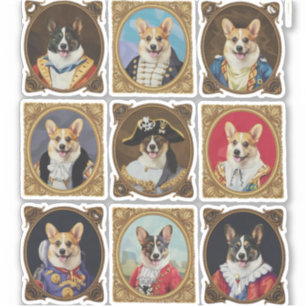 Vintage-Museumswand, lustige Corgi-Hundeporträts Aufkleber