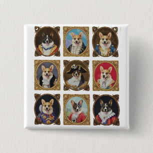 Vintage-Museumswand, lustige Corgi-Hundeporträts Button