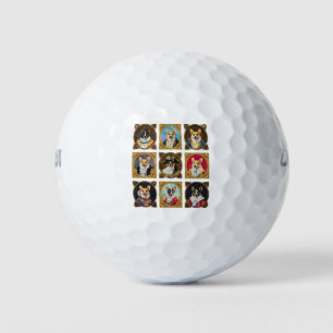 Vintage-Museumswand, lustige Corgi-Hundeporträts Golfball