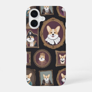 Vintage-Museumswand, lustige Corgi-Hundeporträts iPhone 16 Hülle