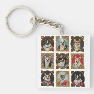 Vintage-Museumswand, lustige Corgi-Hundeporträts Schlüsselanhänger