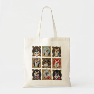Vintage-Museumswand, lustige Corgi-Hundeporträts Tragetasche