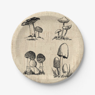 Vintage Mushroom Art Illustration Pappteller