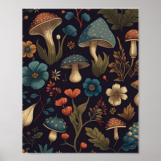 Vintage Mushroom-Blume Design Art Poster