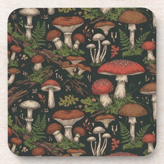 Vintage Mushroom Forest Botanical Getränkeuntersetzer (Vorderseite)