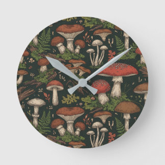 Vintage Mushroom Forest Botanical Runde Wanduhr