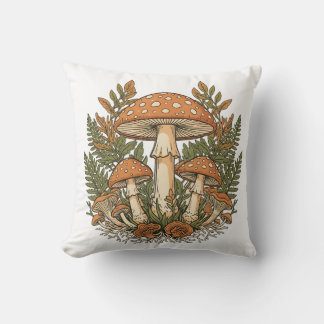 Vintage Mushroom Throw Pillow Cover, Botanical For Kissen
