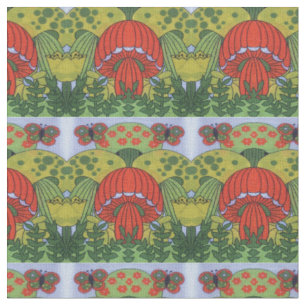Vintage Mushroom- und Schmetterlingsdruckstoffe Stoff