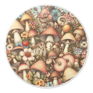 Vintage Mushrooms and Flowers Cottage Core Keramikknauf
