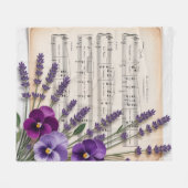 Vintage Music and Lavender Pansies Floral Fleecedecke (Vorderseite (Horizontal))