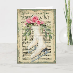 Vintage Music Sheet and Ice Skates Christmas Card Feiertagskarte