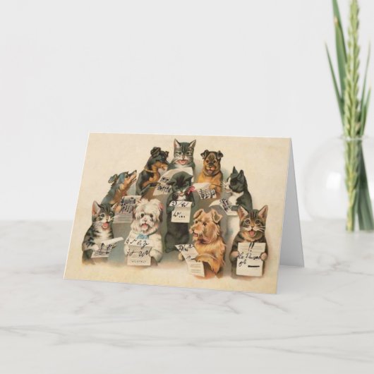 Vintage Musical Cats Hunde Grußkarte Feiertagskarte (Vorderseite)